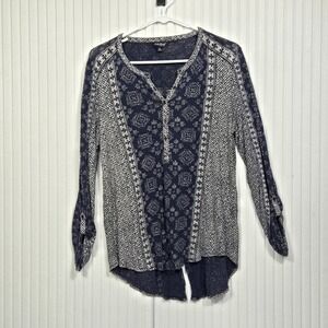 Women's Lucky‎ Brand Tunic Blue White Hi Low Blouse Size M